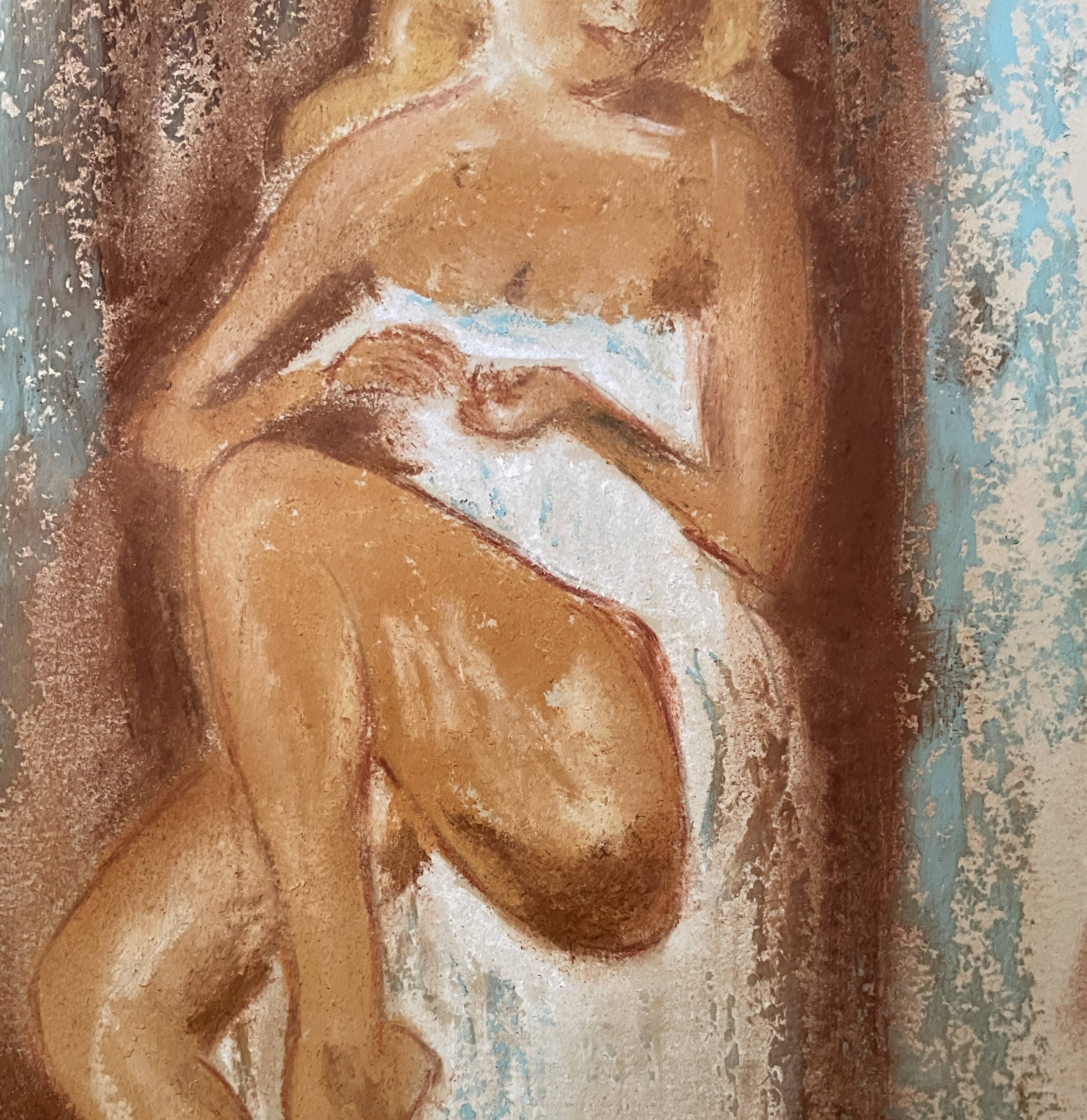 Signed pastel portrait of a woman "the manicurist"