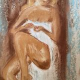 Signed pastel painting of a female portrait "The Manicure"