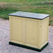 Late 19th century grocery counter in green and yellow patina painted wood