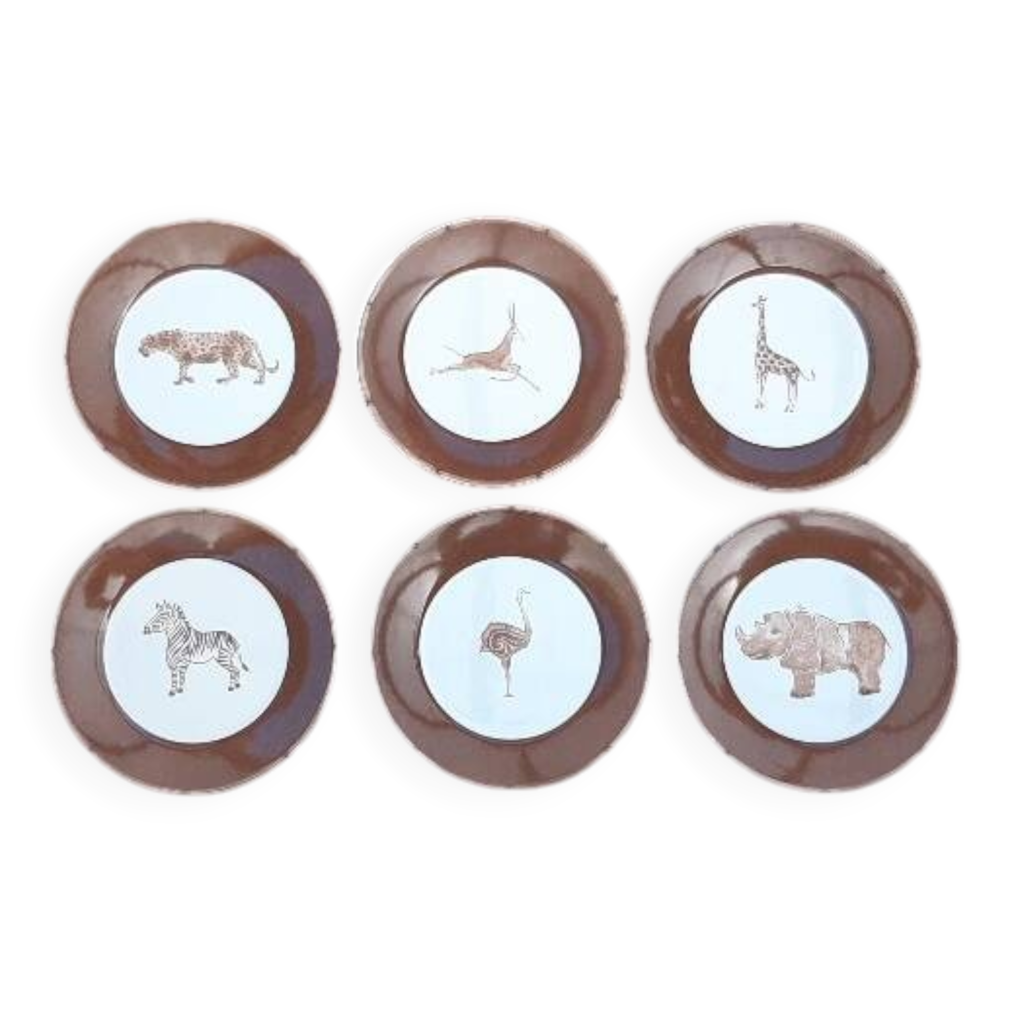 Set of 6 vintage "savannah animals" plates