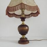 Vintage French Country Style Lamp Turned Wood Base & Hide Skin Shade