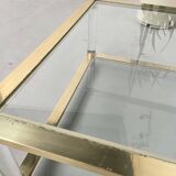 Table basse lucite, laiton et verre années 70