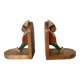 Old wooden bookends with painted characters