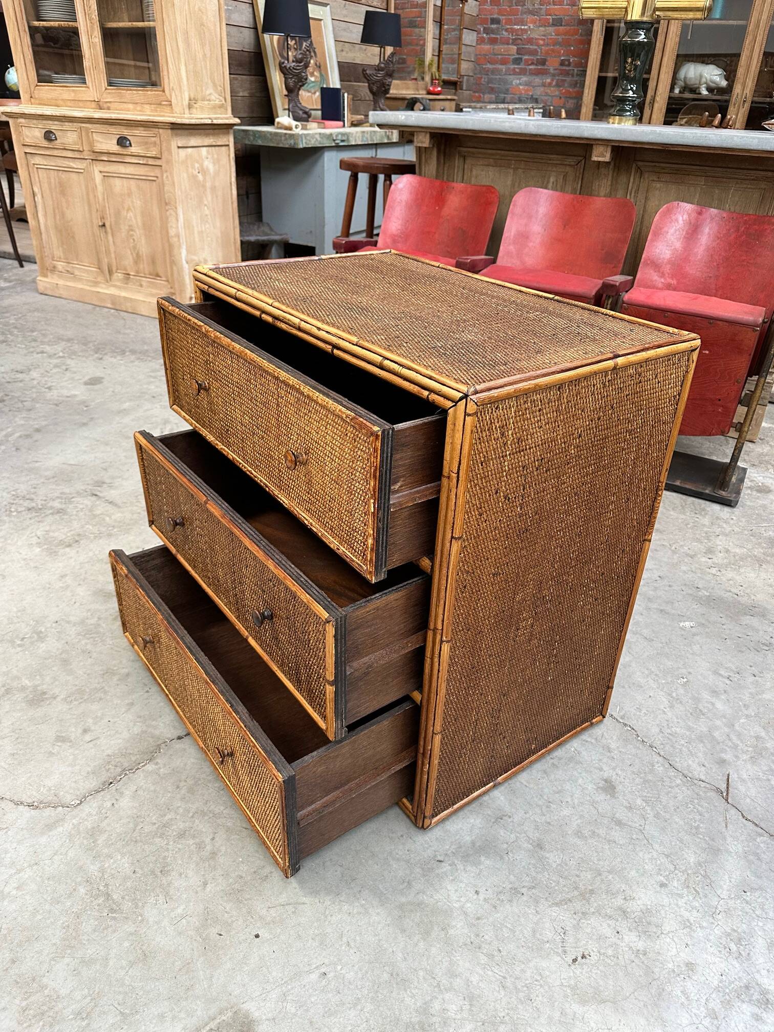 1960s rattan chest of drawers