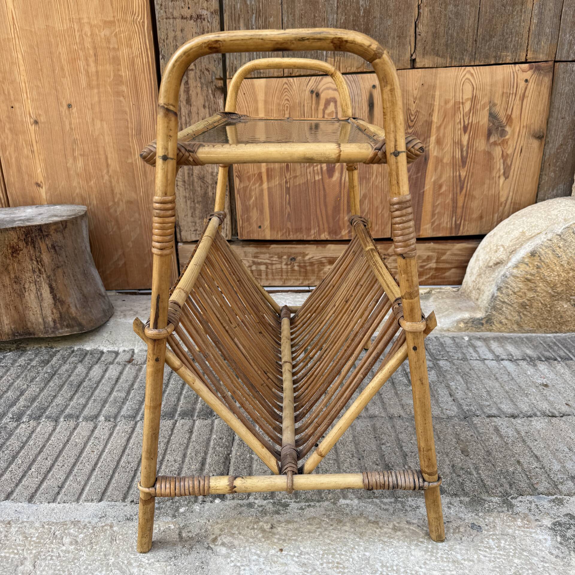 1950s Italian Rattan Side Table
