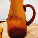 Set 6 amber glasses and decanter