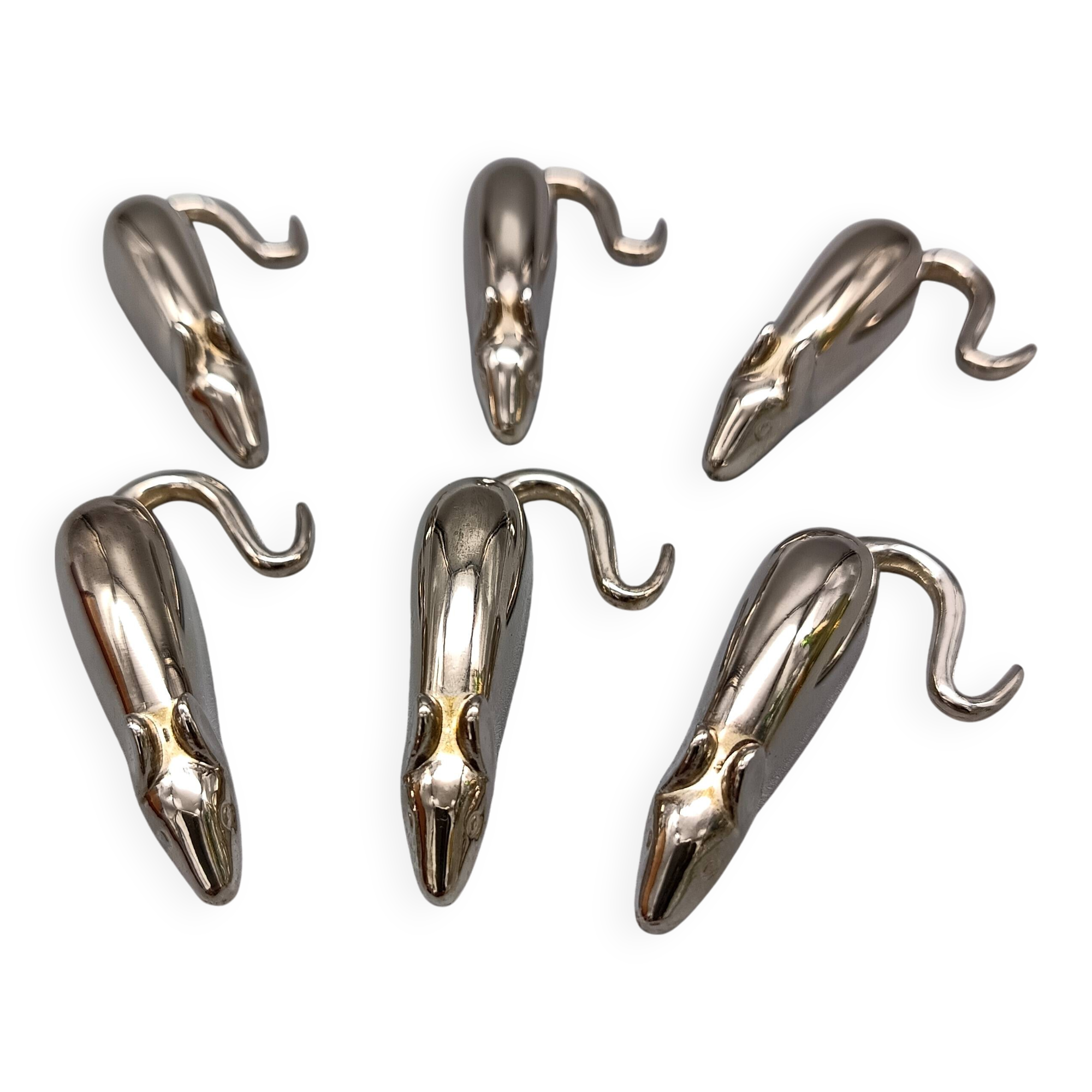 Rare 6 silver metal mouse knife rests, knife holder