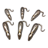 Rare 6 silver metal mouse knife rests, knife holder