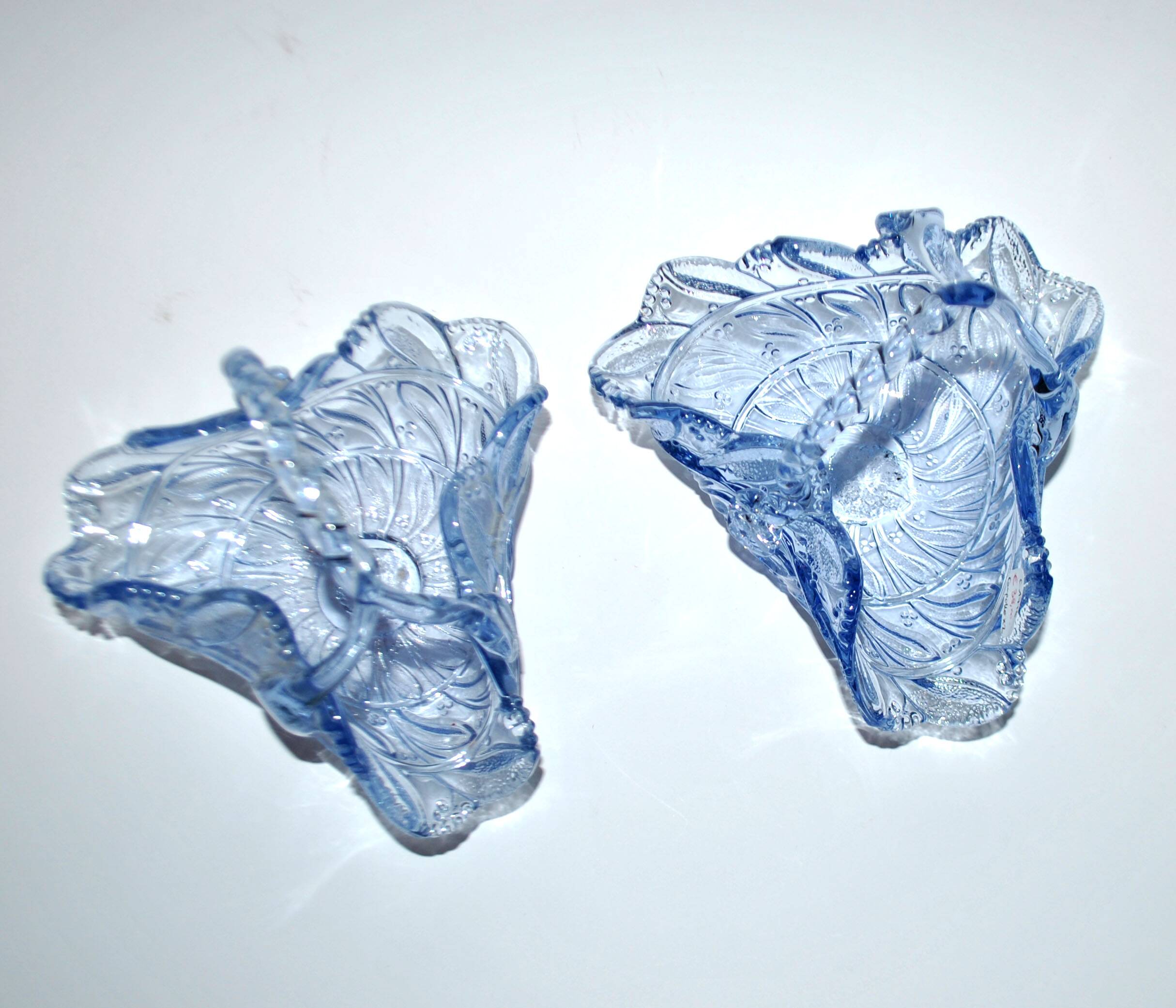 Set of 2 blue glass bowl basket emptiers from Fenne? Meisenthal?