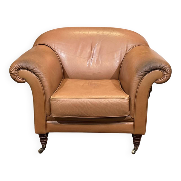 Fauteuil club anglais en cuir, production moderne des années 1990