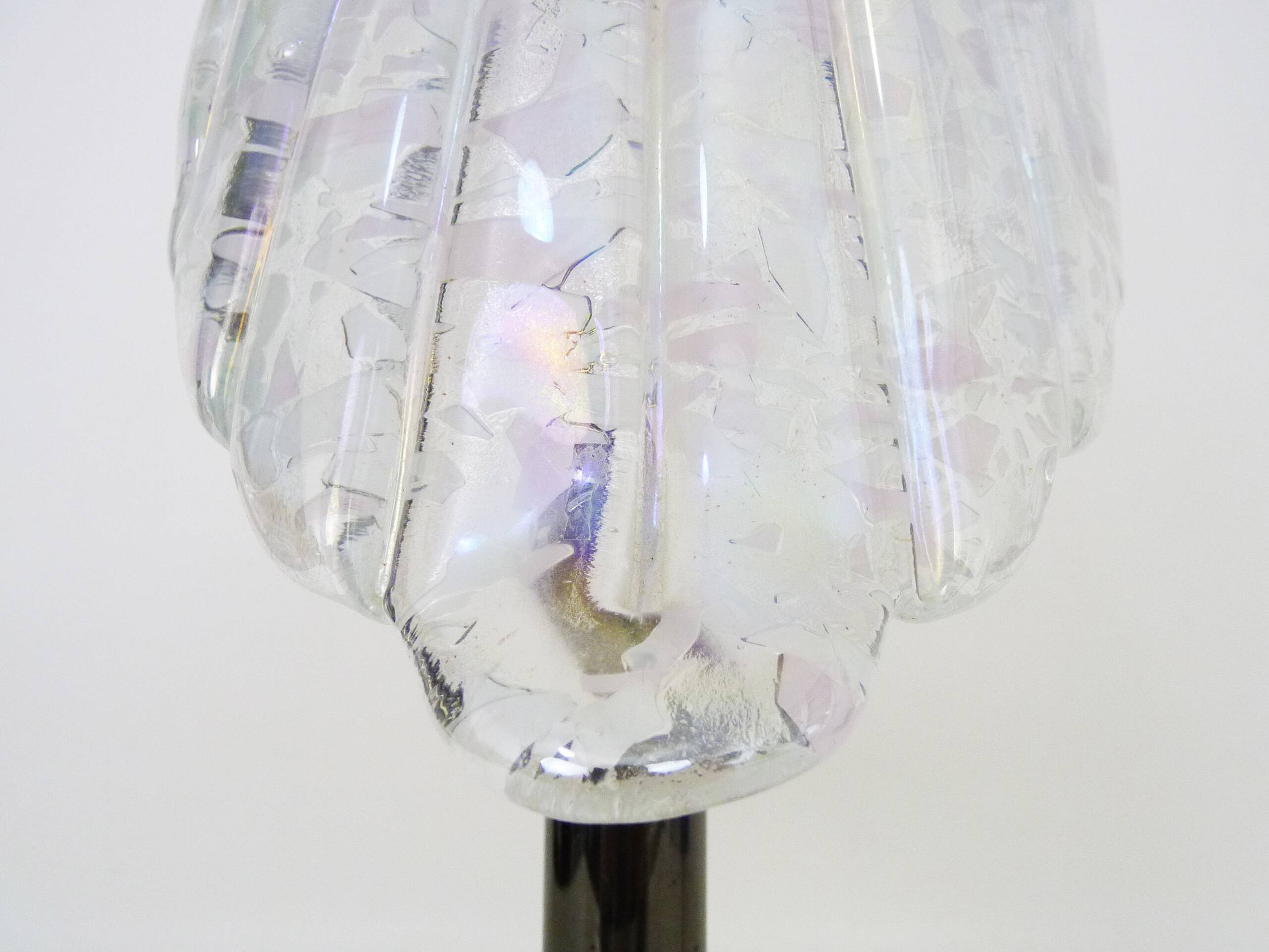 Large foliage table lamp in glass and anthracite gray metal. 80 years