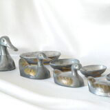 Set of vintage tin and brass duck boxes