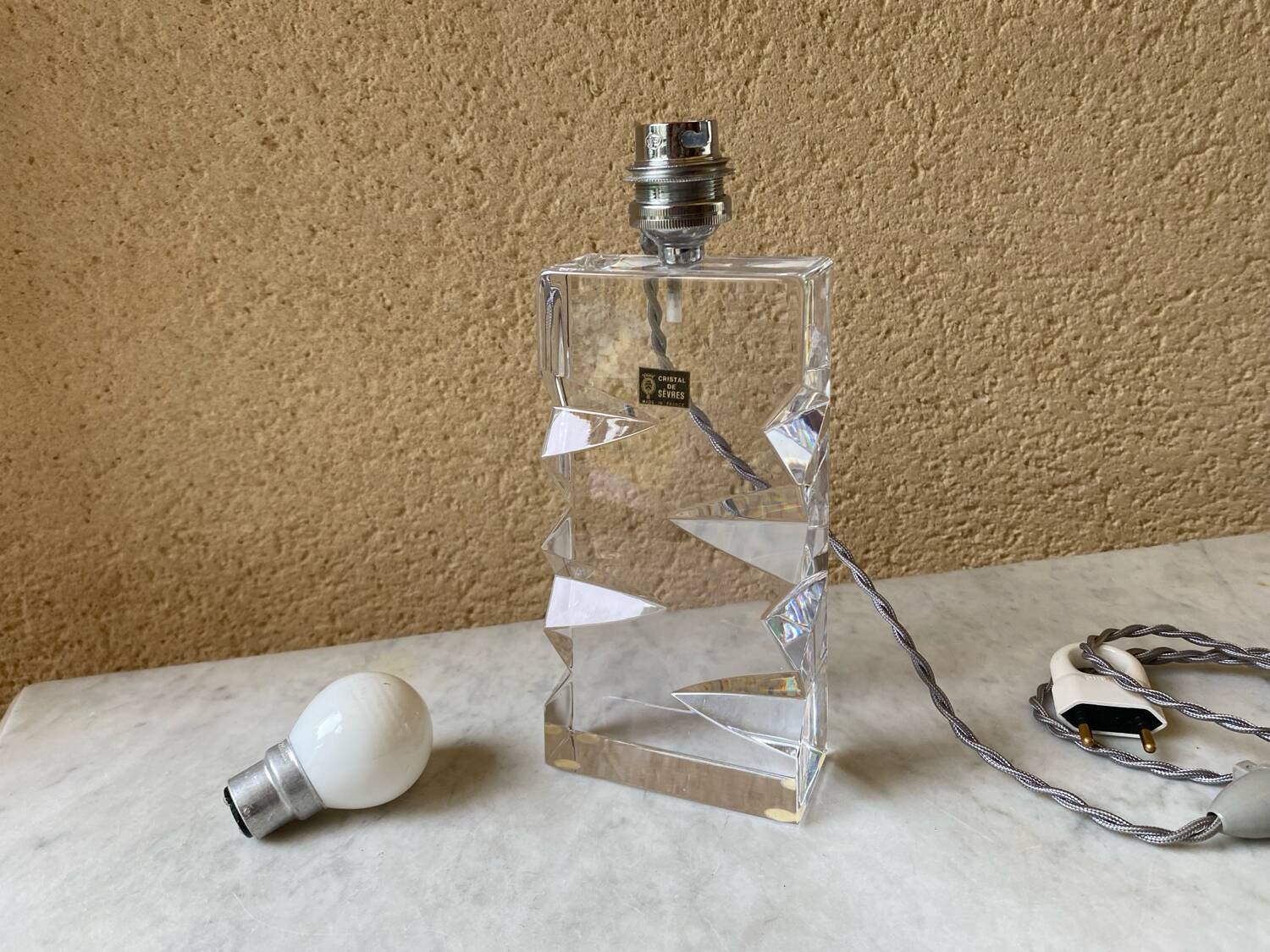 Vintage Sèvres crystal lamp base, Bauhaus/Art Deco design