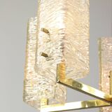 Lustre vintage par JT Kalmar / Vienne années 1960 / Blocs de verre dépoli et base en laiton du milieu du siècle