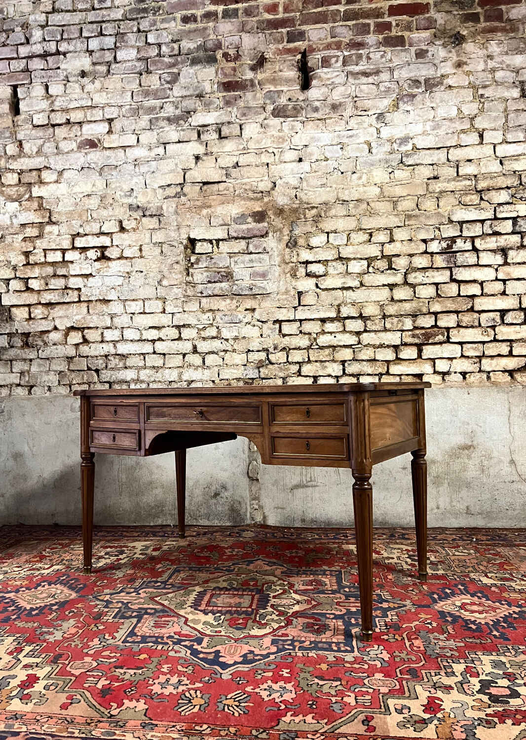 Flat mahogany desk Louis XVI XIX style Century