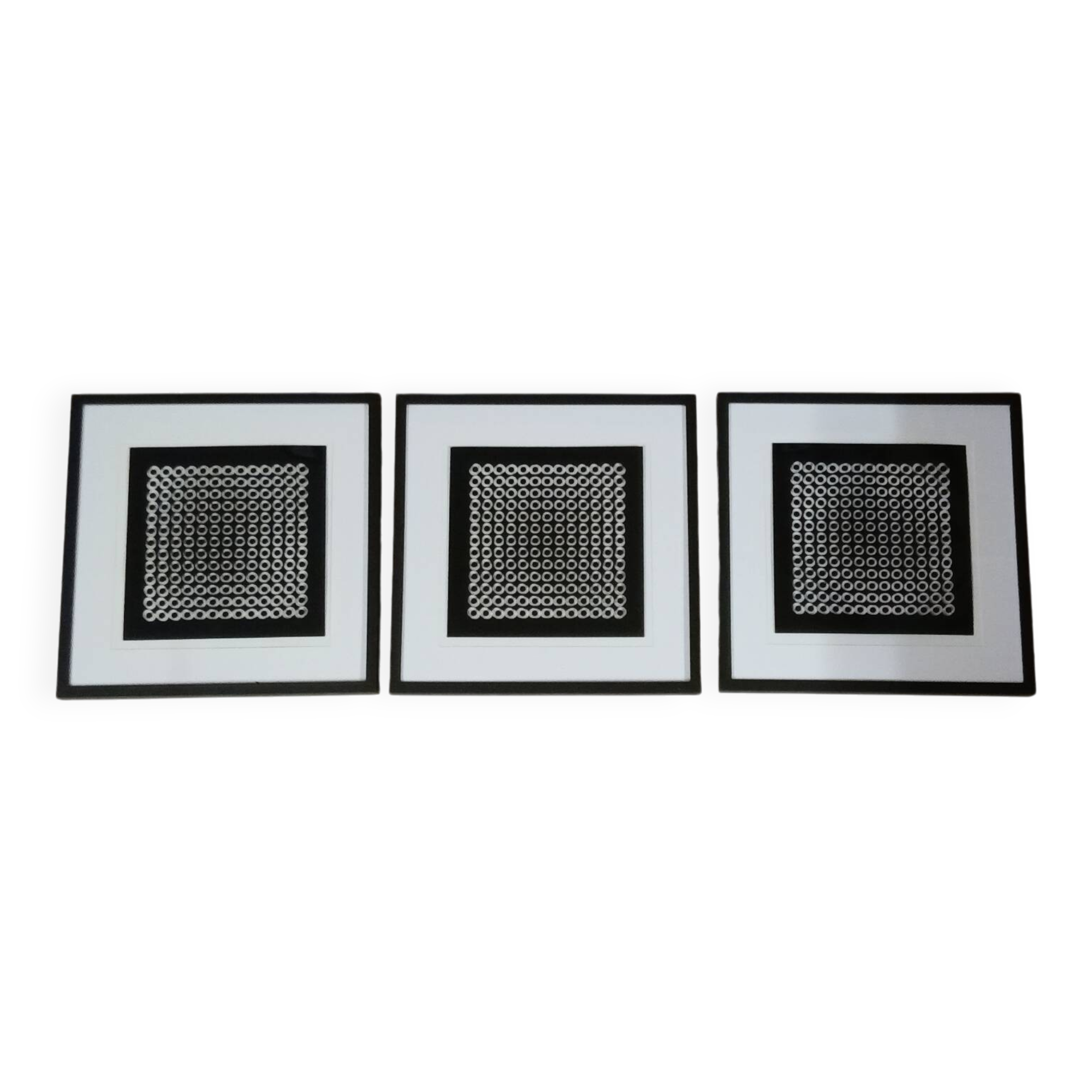 Vintage Optical Art Triptych - Vasarely Style - Frames 40x40cm