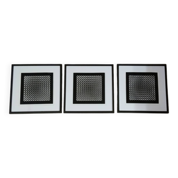 Vintage Optical Art Triptych - Vasarely Style - Frames 40x40cm