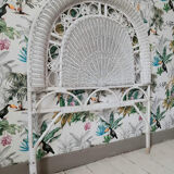 Vintage wicker and rattan headboard, antique peacock furniture for bedroom