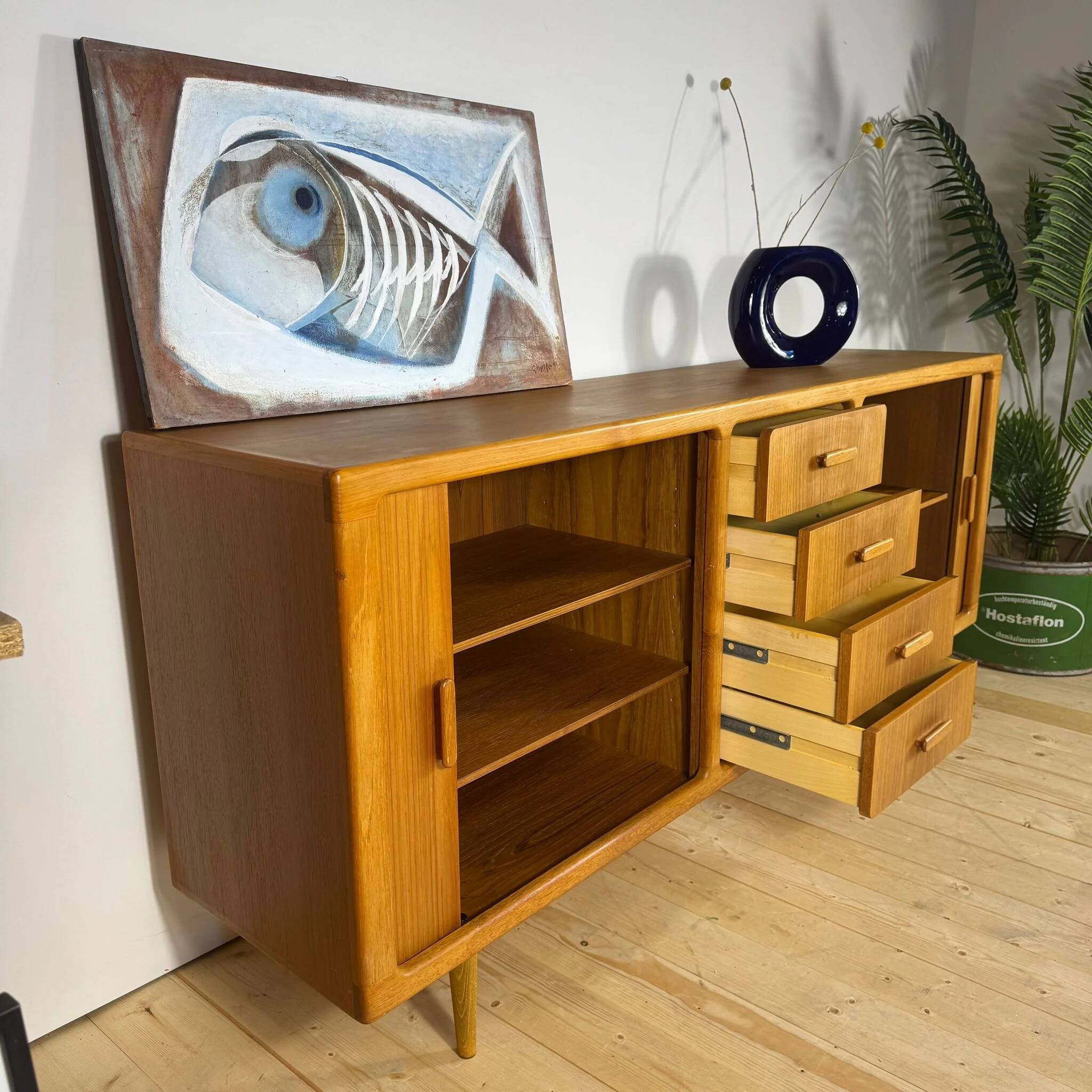 1960s Danish teak vintage buffet with sliding doors and drawers – Mid-Century Modern