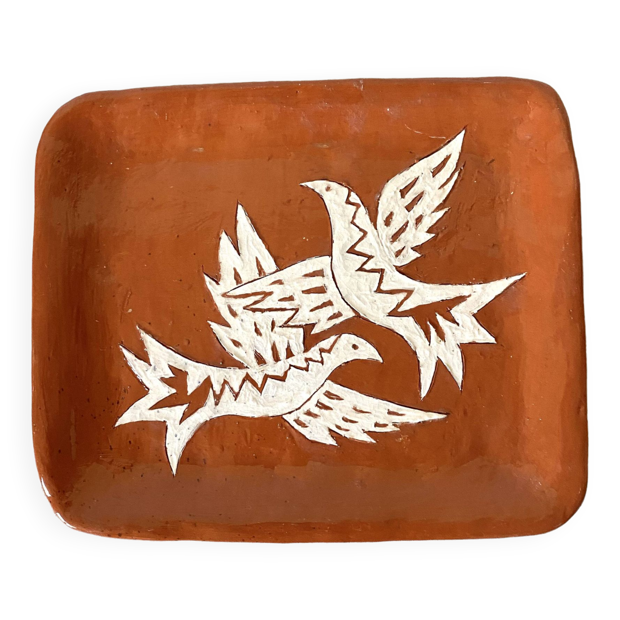 Glazed terracotta pocket tray, bird decor