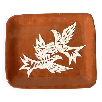 Glazed terracotta pocket tray, bird decor