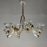 Venetian Murano Glass and Brass Chandelier Circa 1950