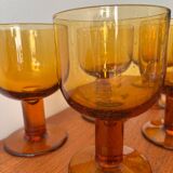 Set of 6 vintage stemmed glasses in smoked bubble glass – Amber glasses ann