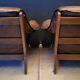 Pair of Vintage Brutalist armchairs from the 60s in leather and solid oak