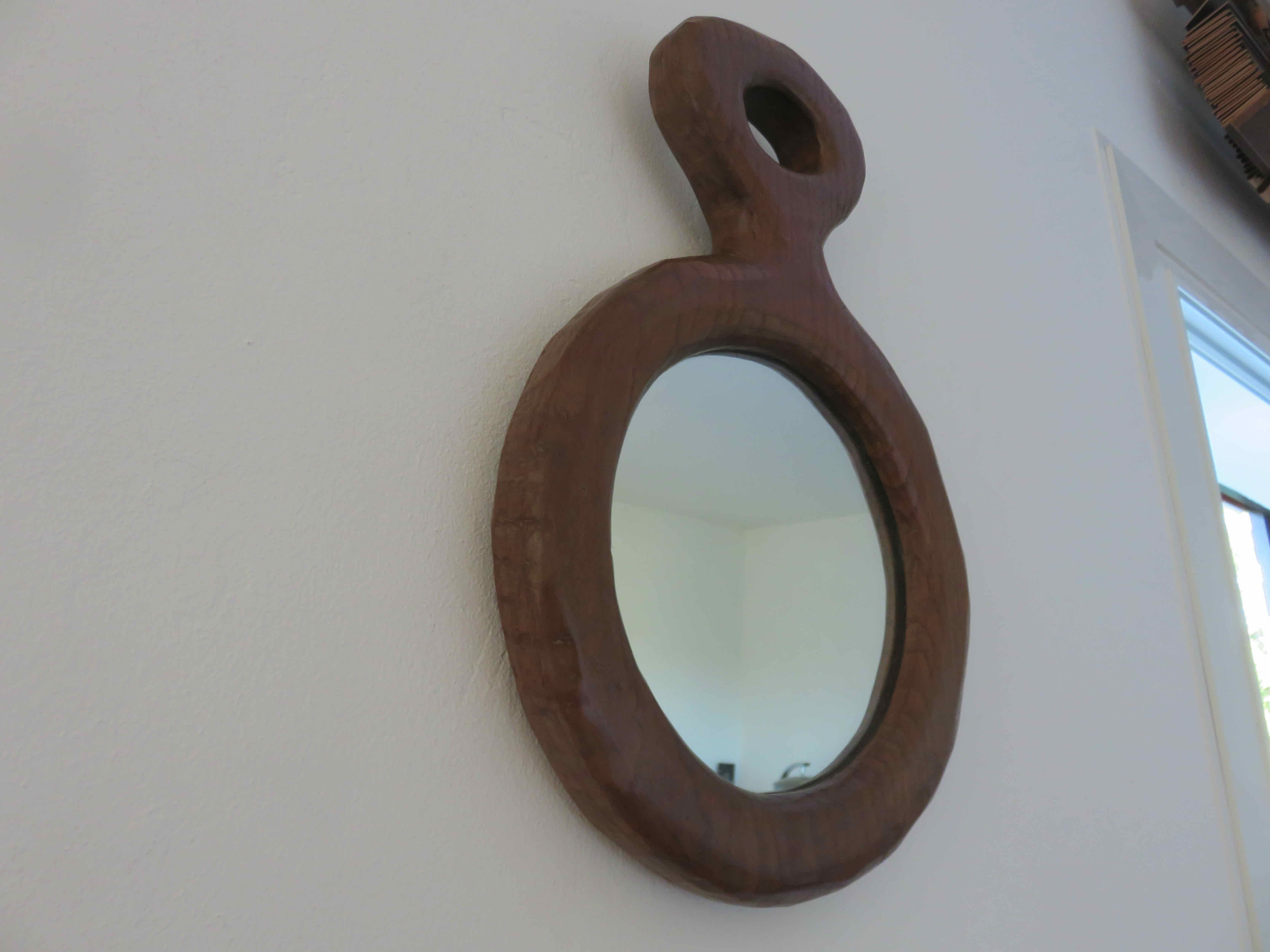 Gouge-cut solid wood mirror, free form, 60s