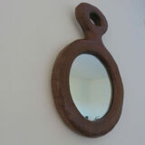 Gouge-cut solid wood mirror, free form, 60s