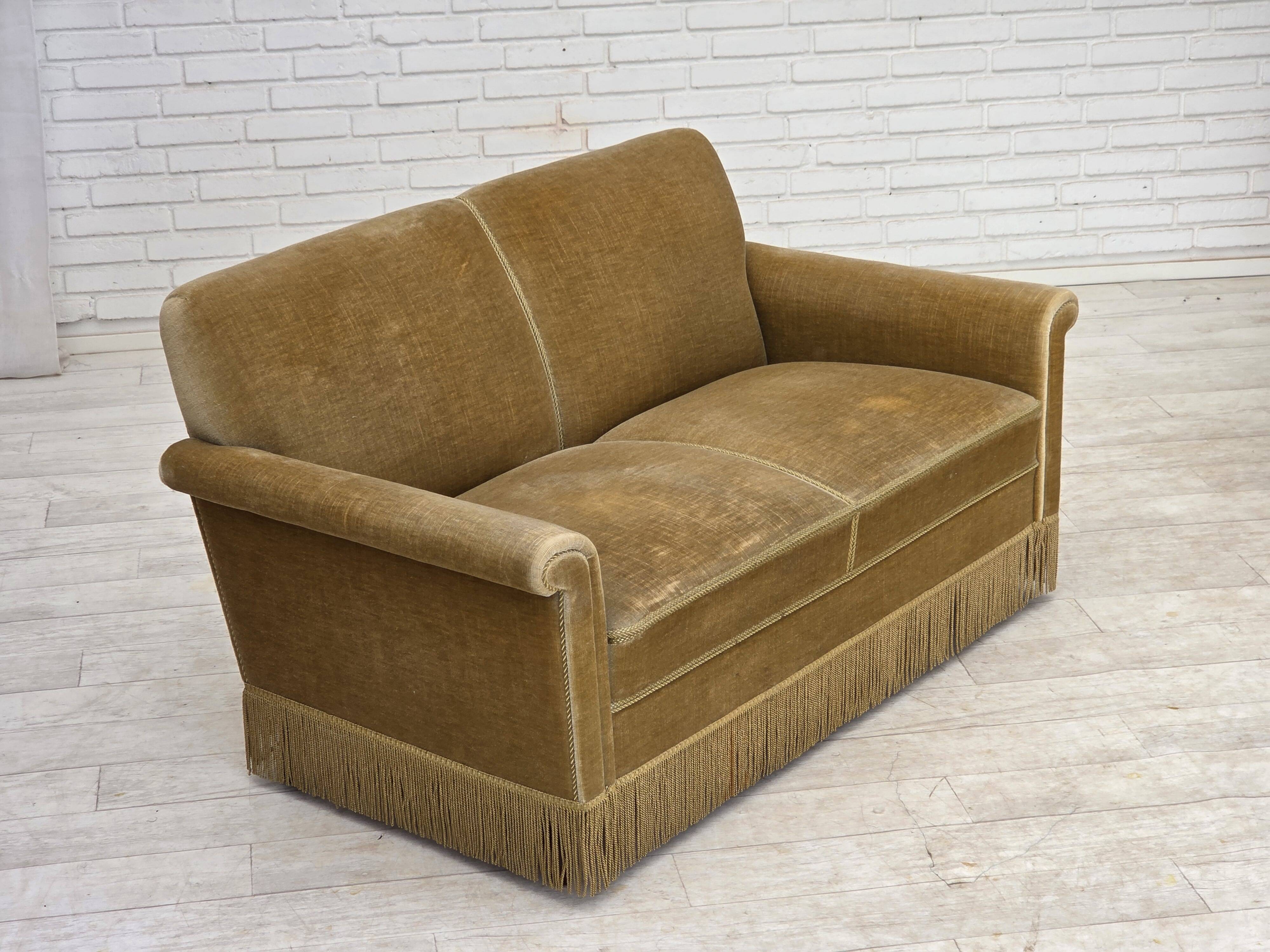 1970s, Danish 2-seater sofa, green furniture velour.