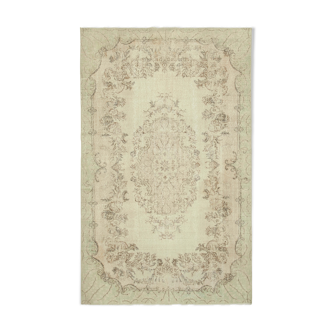 Tapis beige oriental rustique fait à la main 195 cm x 303 cm