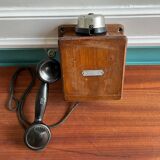 Old phone F.Proniez wood and bucket