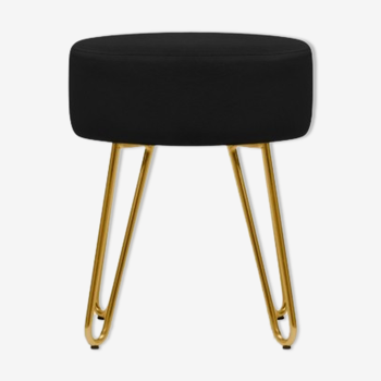 Low stool in black velvet and gold metal feet