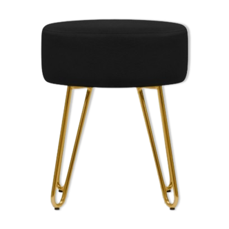 Low stool in black velvet and gold metal feet
