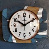 Vintage clock silent rectangular wall clock "Vedette bleu blanc ochre"