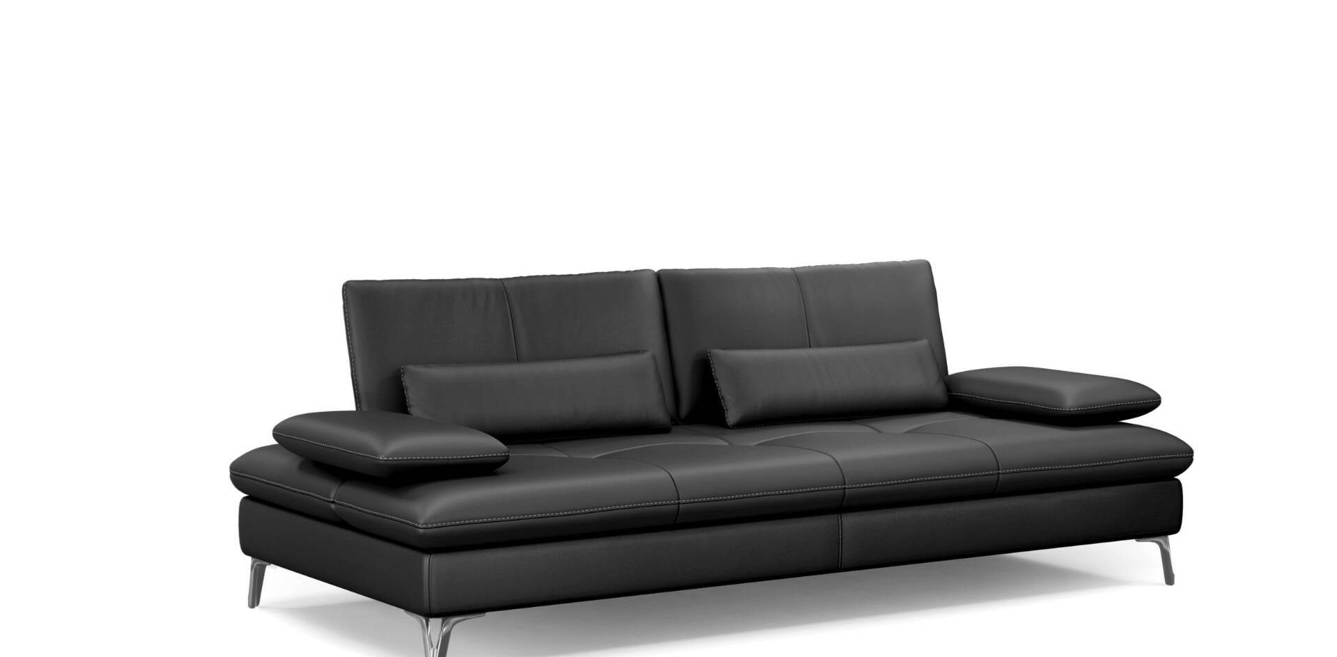 2 black leather sofas roche bobois scenario, one three-seater and one chaise longue.