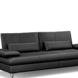 2 black leather sofas roche bobois scenario, one three-seater and one chaise longue.