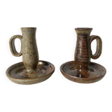 2 stoneware thumb candle holders