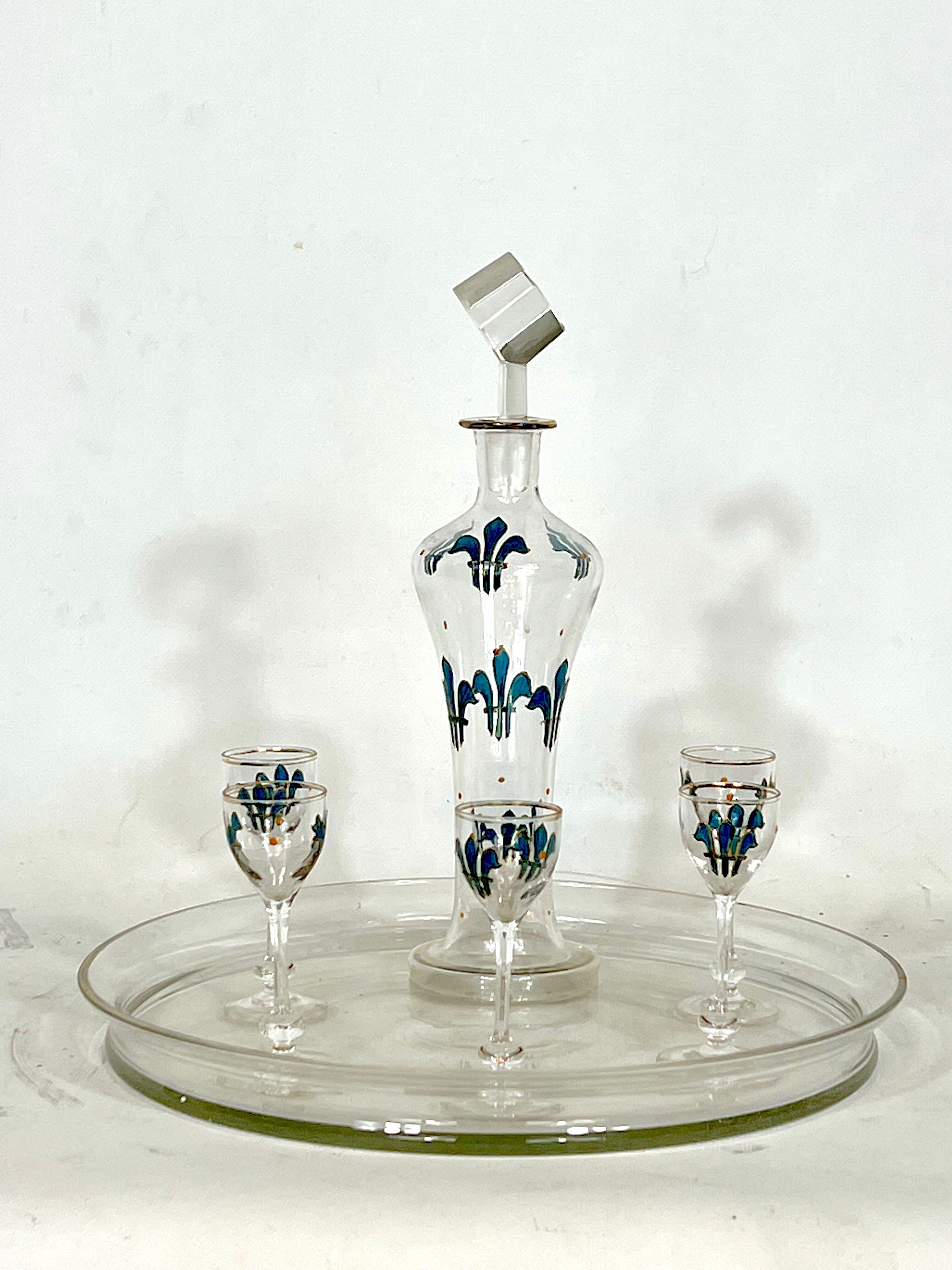 Italian Art Nouveau glass liquor set from 1920s