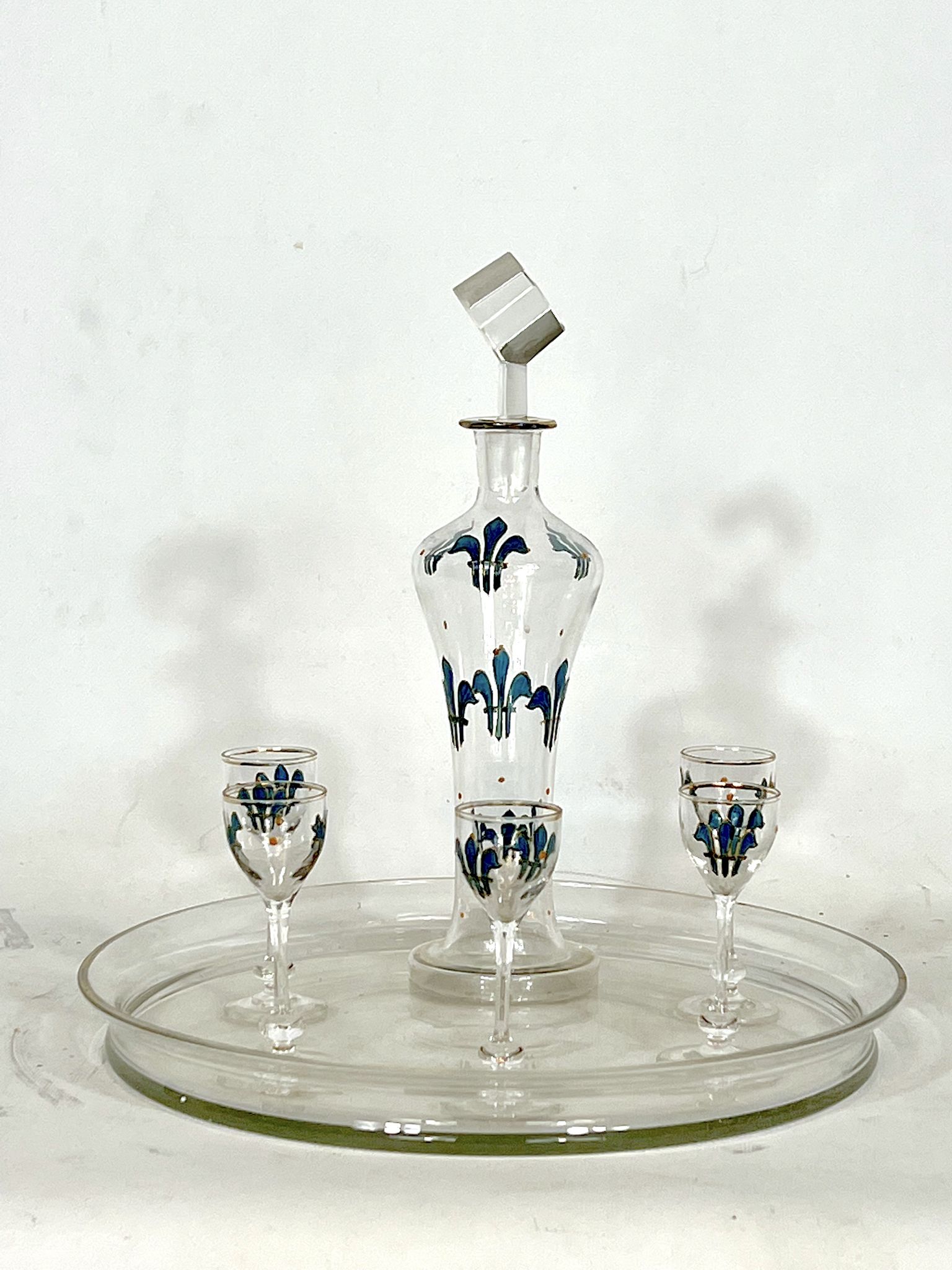 Italian Art Nouveau glass liquor set from 1920s