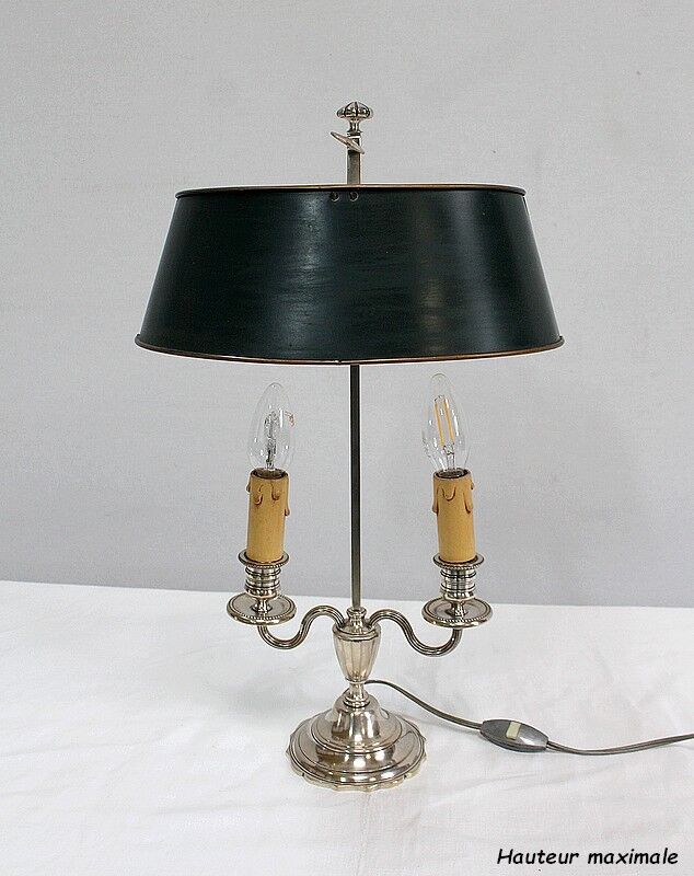 Bouillotte lamp in silver metal, empire style - early twentieth century