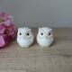 Vintage japan white and pink ceramic owl salt and pepper shaker set