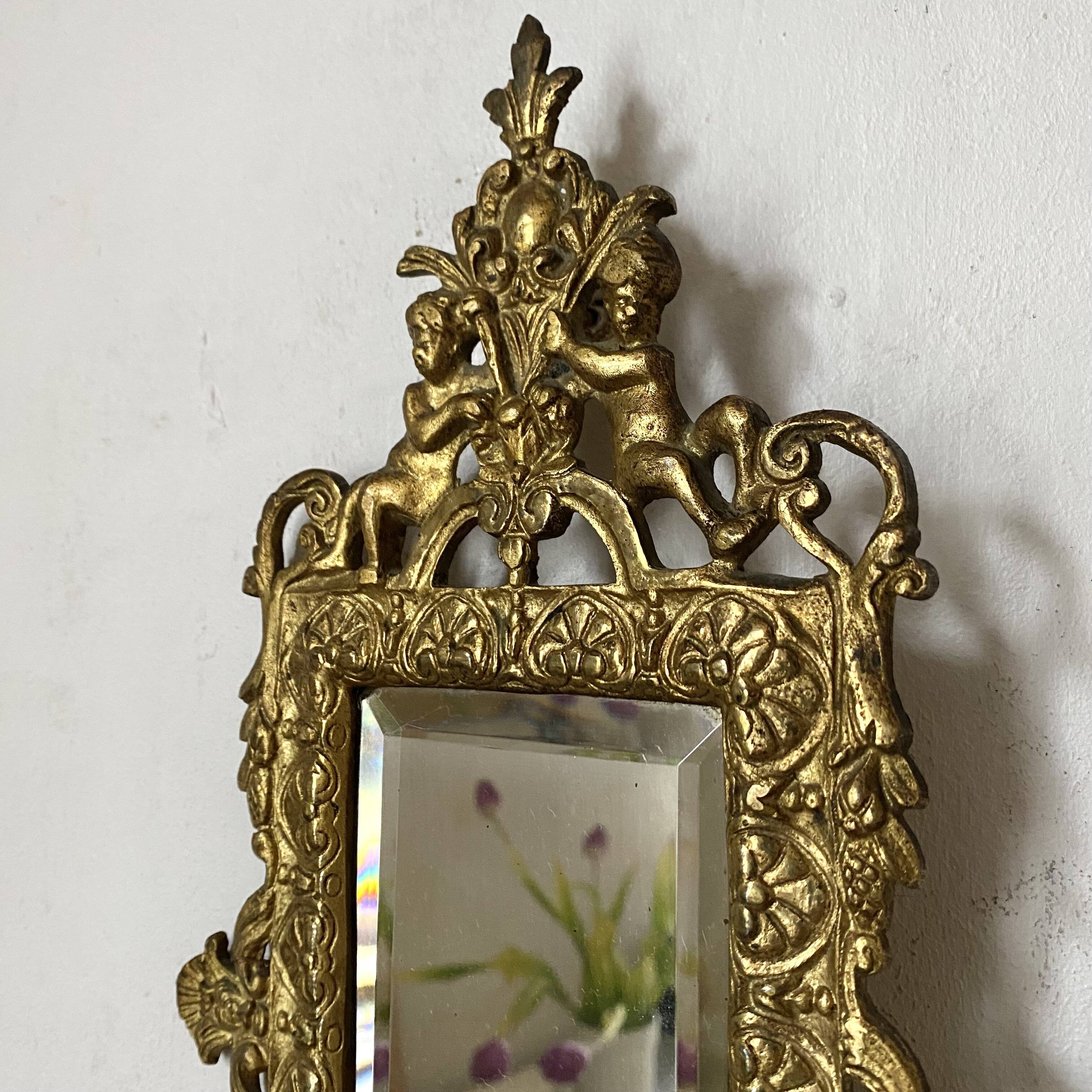 19th-century Napoleon III style gilded bronze wall sconce with bevelled mirror.