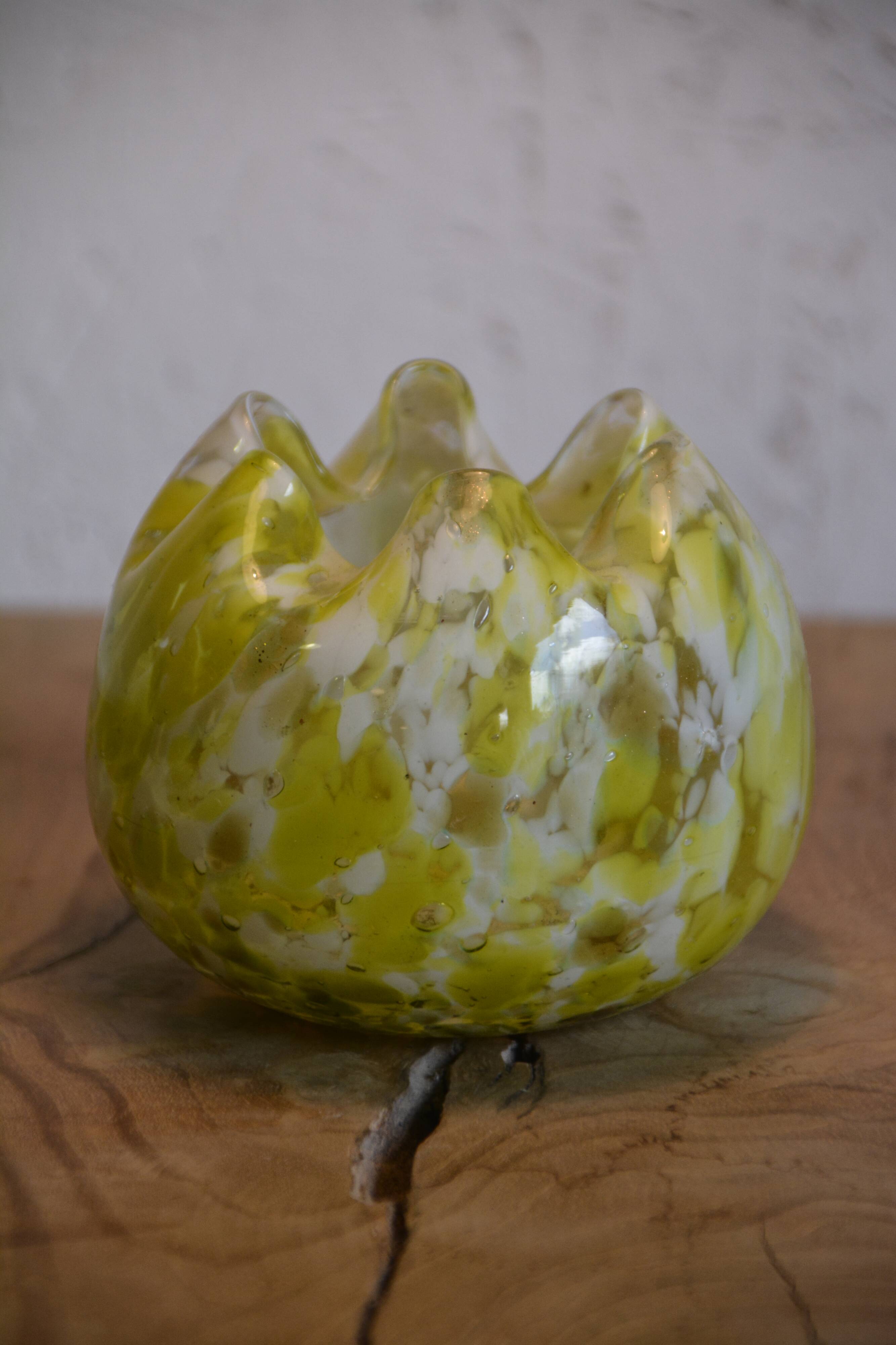 Yellow and white glass jar