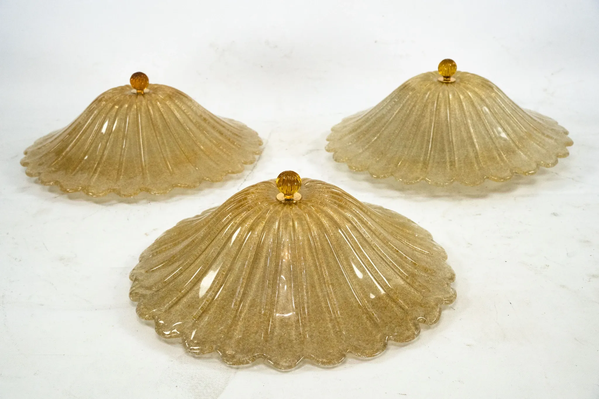 Set of three Large Italian Murano Glass Ceiling Lamps by Murano Due. Italy