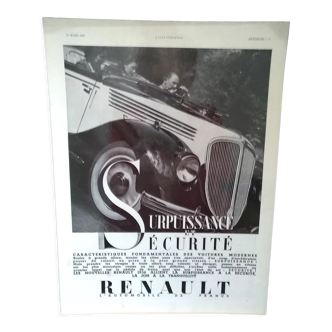 A vintage Renault car paper advertisement 1936 magazine Illustration