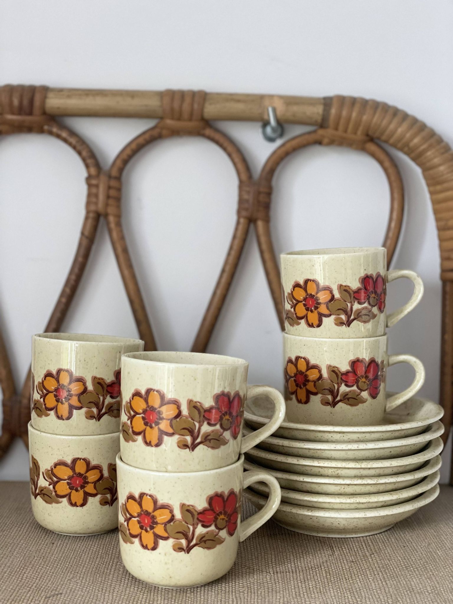 6 Weidmann Italian porcelain cups and saucers with floral design