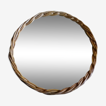 Round wicker mirror