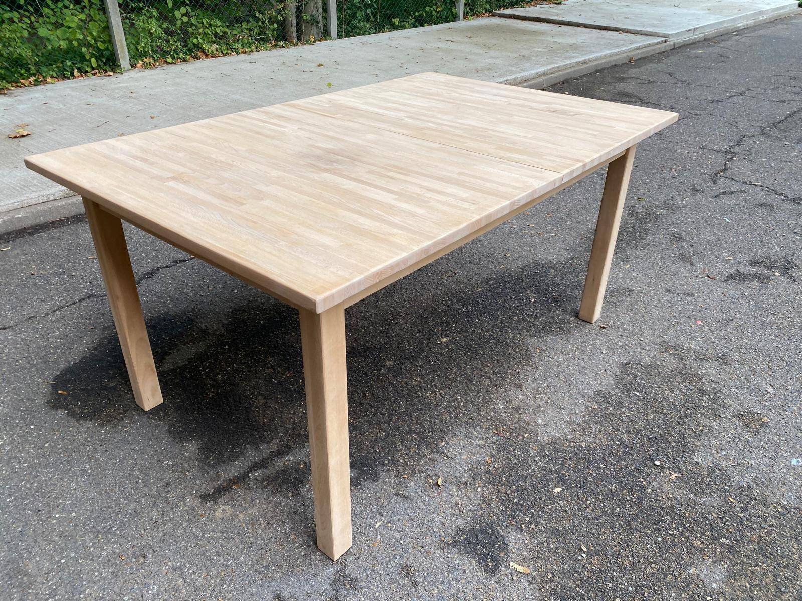 Scandinavian extendable dining table stripped in raw solid wood 1990